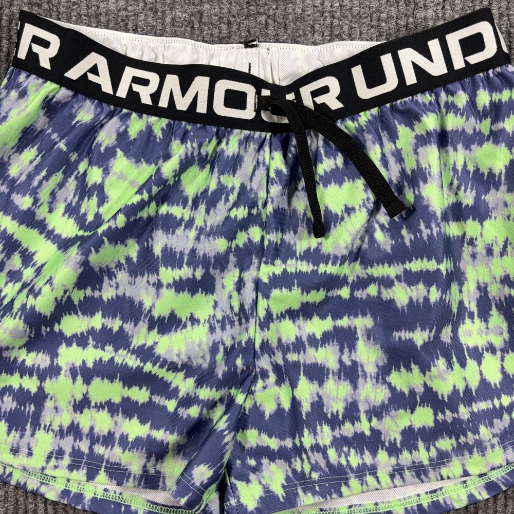 Under Armour Athletic Shorts Kids YL Purple Green Tie Dye Print Drawstring